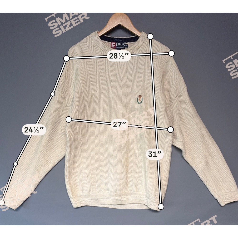 Chaps Ralph Lauren Mens XXL Cream Herringbone Knit Crest Logo Sweater Vintage - Picture 7 of 7